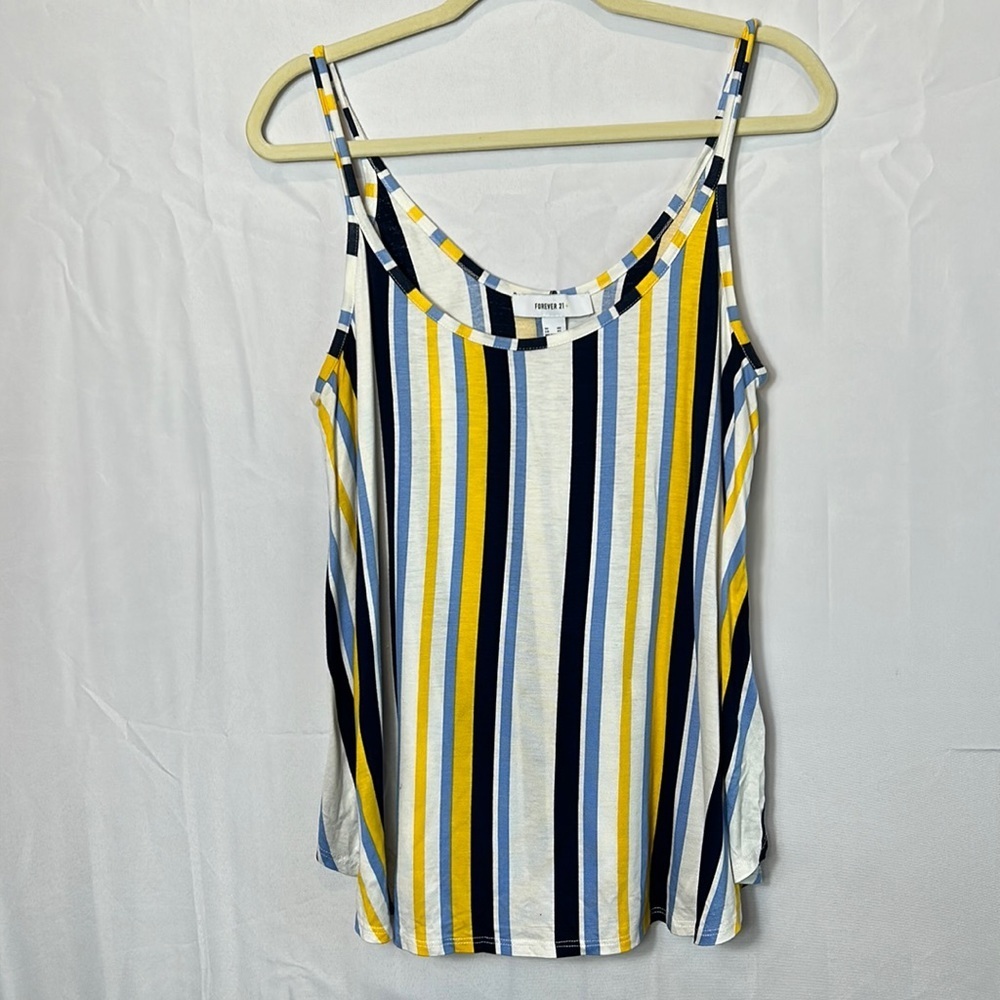 Forever 21 Long Tank blue, white, and yellow stripe. Gently worn. Sz 0X. UK 18